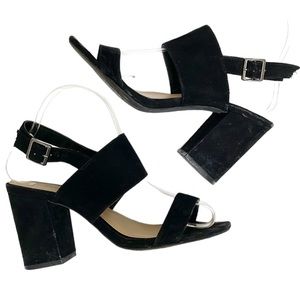 Wild Diva black suede strappy block heel sandals size 7